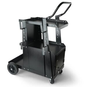Welding Cart, 2-Tier Heavy Duty Welder Cart with Anti-Theft Lockable Cabinet, 265LBS Weight Capacity, 360° Swivel Wheels, Tank Storage Safety Chains, Welding Cabinet for TIG, ARC, Plasma Cutter