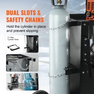 welding cart, 2 tier heavy duty welder cart with anti theft lockable cabinet, 265lbs weight capacity, 360° swivel wheels, tank storage safety chains, welding cabinet for tig, arc, plasma cutter