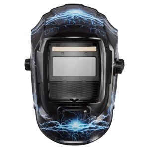 Welding Helmet Auto Darkening, 3.66" x 1.69" True Color Welding Hood, Solar Powered Welder Mask 2 Arc Sensors, Shade 4/9-13 for TIG MIG ARC Weld Grinding - CRIUS Series (Blue Lightning Pattern)