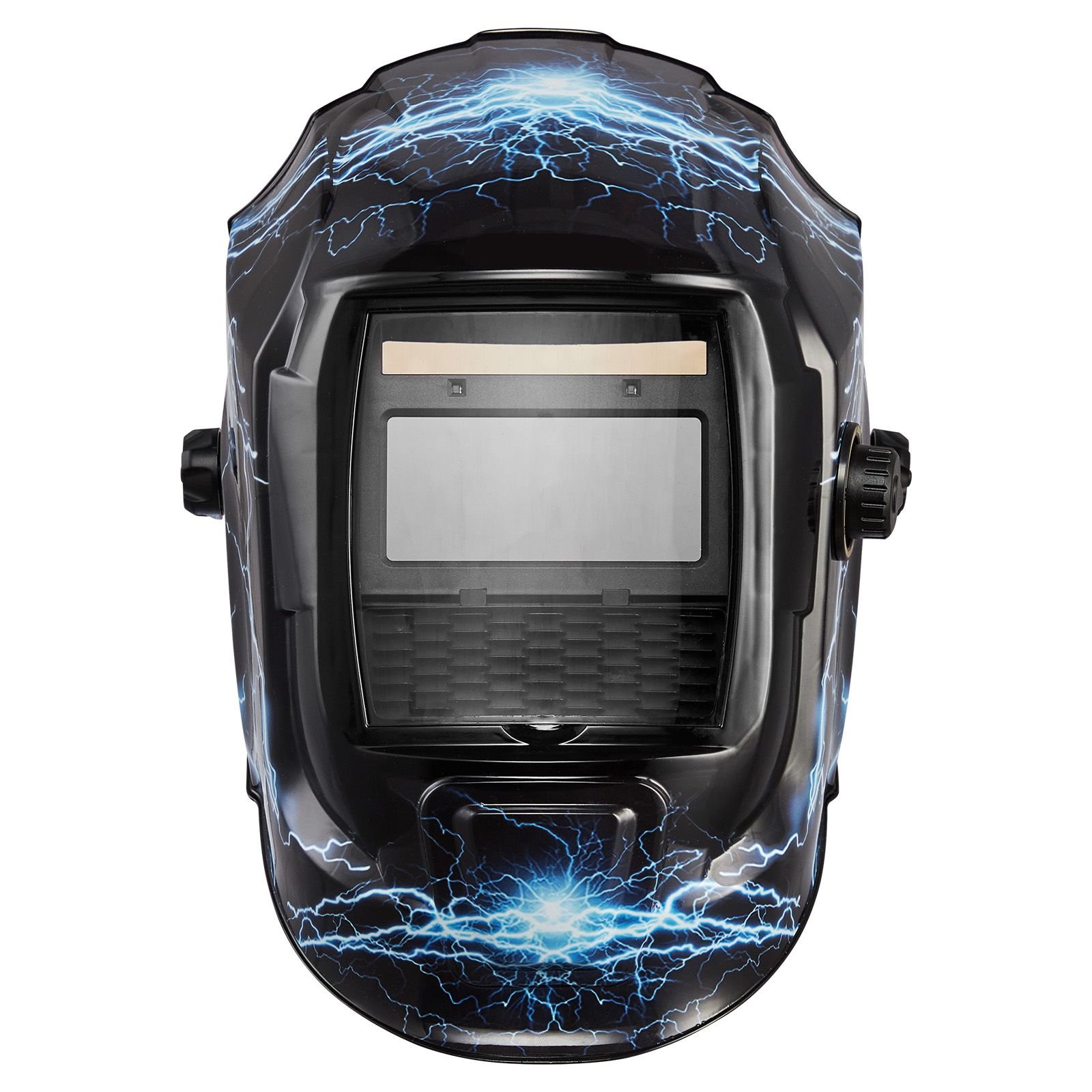 welding helmet auto darkening, 3.66" x 1.69" true color welding hood, solar powered welder mask 2 arc sensors, shade 4/9 13 for tig mig arc weld grinding crius series (blue lightning pattern)