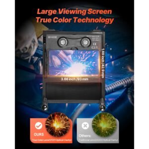 welding helmet auto darkening, 3.66" x 1.69" true color welding hood, solar powered welder mask 2 arc sensors, shade 4/9 13 for tig mig arc weld grinding crius series (blue lightning pattern)