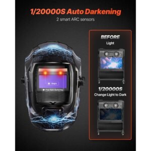 welding helmet auto darkening, 3.66" x 1.69" true color welding hood, solar powered welder mask 2 arc sensors, shade 4/9 13 for tig mig arc weld grinding crius series (blue lightning pattern)