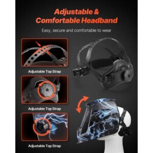 welding helmet auto darkening, 3.66" x 1.69" true color welding hood, solar powered welder mask 2 arc sensors, shade 4/9 13 for tig mig arc weld grinding crius series (blue lightning pattern)
