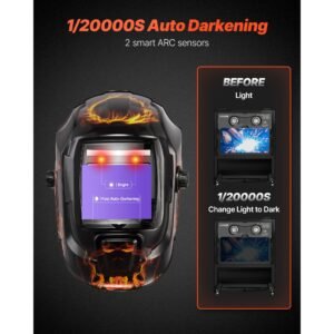 welding helmet auto darkening, 3.66" x 1.69" true color welding hood, solar powered welder mask 2 arc sensors, shade 4/9 13 for tig mig arc weld grinding crius series (yellow flame pattern)