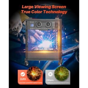 welding helmet auto darkening, 3.94" x 2.34" true color welding hood, solar powered welder mask with 4 arc sensors, wide shade 4/5 9/9 13 for tig mig arc weld grinding cutting metis series