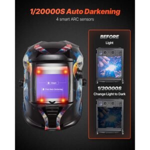 welding helmet auto darkening, 3.94" x 3.15" true color welding hood, 1/1/1/1 solar powered welder mask 4 arc sensors, wide shade 4/5 9/9 13 for tig mig arc weld grinding cutting metis series