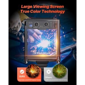 welding helmet auto darkening, 3.94" x 3.15" true color welding hood, solar powered welder mask 4 arc sensors, wide shade 4/5 9/9 13 for tig mig weld cutting grinding application metis series