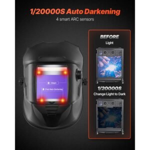 welding helmet auto darkening, 3.94" x 3.15" true color welding hood, solar powered welder mask 4 arc sensors, wide shade 4/5 9/9 13 for tig mig weld cutting grinding application metis series