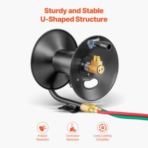 welding hose reel, hand crank rewind hose reel with 3ft lead in hose and 9/16" 18 b fittings, ceiling/wall mount heavy duty steel reel for workshops garages (welding hose not included)