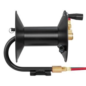 Welding Hose Reel, Hand Crank Rewind Hose Reel with 3FT Lead-in Hose and 9/16"-18 B Fittings, Ceiling/Wall Mount Heavy Duty Steel Reel for Workshops Garages (Welding Hose Not Included)