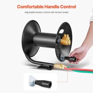 welding hose reel, hand crank rewind hose reel with 3ft lead in hose and 9/16" 18 b fittings, ceiling/wall mount heavy duty steel reel for workshops garages (welding hose not included)