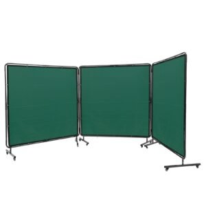 welding screen with frame, 6' x 6' 3 panel welding curtain screens, flame resistant vinyl welding protection screen on 12 swivel wheels (6 lockable), moveable & professional for workshop, green