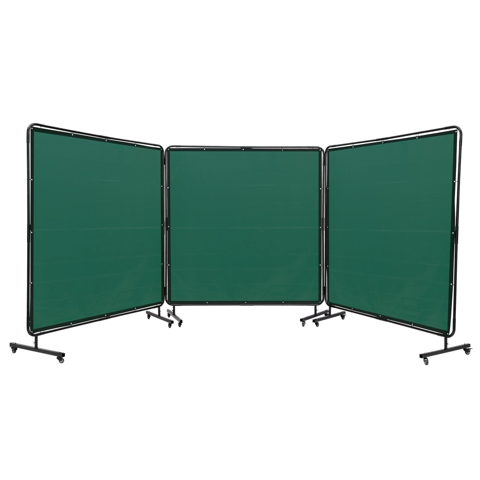welding screen with frame, 6' x 6' 3 panel welding curtain screens, flame resistant vinyl welding protection screen on 12 swivel wheels (6 lockable), moveable & professional for workshop, green