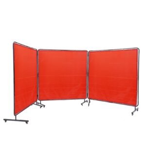 welding screen with frame, 6' x 6' 3 panel welding curtain screens, flame resistant vinyl welding protection screen on 12 swivel wheels (6 lockable), moveable & professional for workshop, red