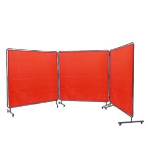 welding screen with frame, 6' x 6' 3 panel welding curtain screens, flame resistant vinyl welding protection screen on 12 swivel wheels (6 lockable), moveable & professional for workshop, red