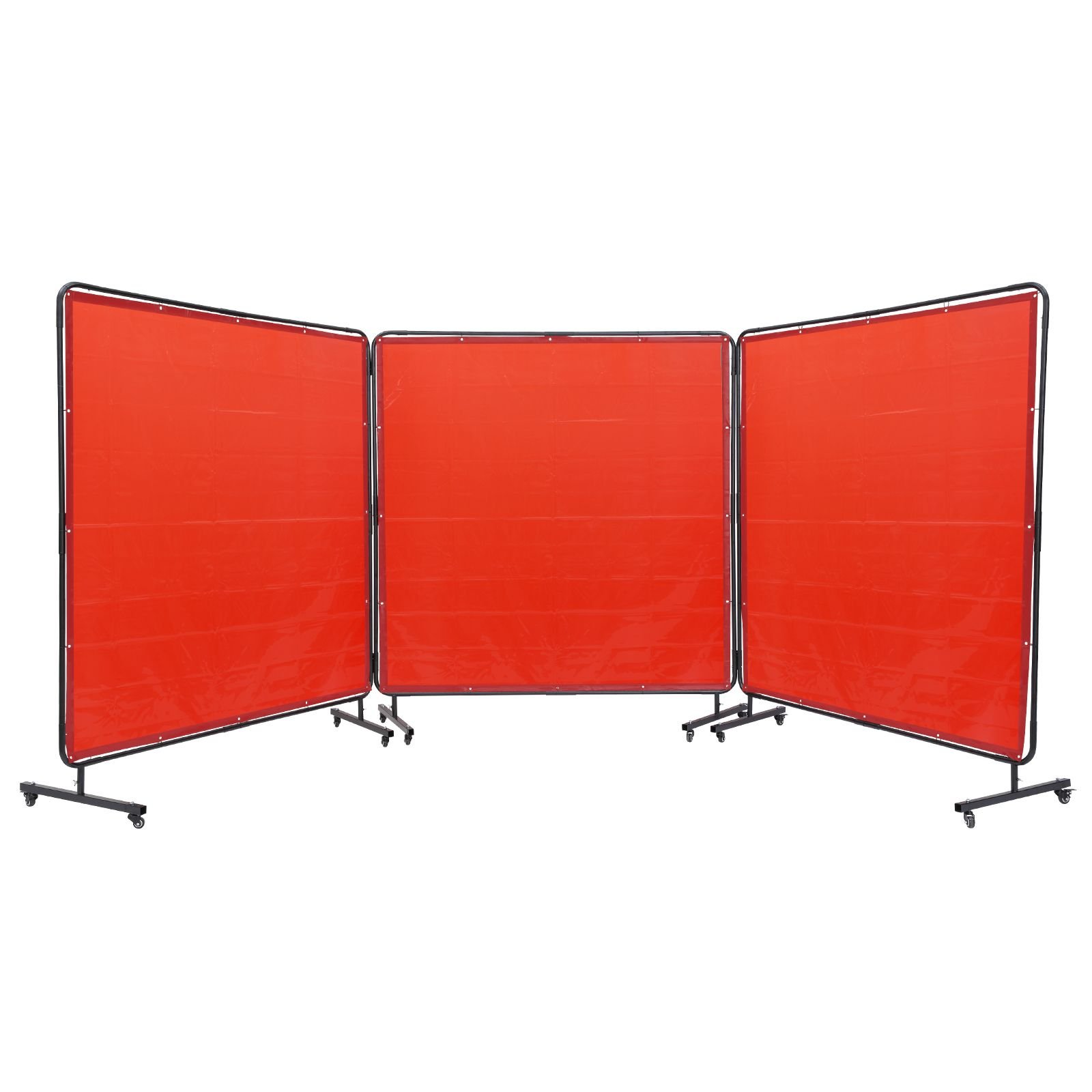 welding screen with frame, 6' x 6' 3 panel welding curtain screens, flame resistant vinyl welding protection screen on 12 swivel wheels (6 lockable), moveable & professional for workshop, red