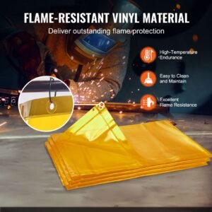 welding screen with frame, 6' x 6' 3 panel welding curtain screens, flame resistant vinyl welding protection screen on 12 swivel wheels (6 lockable), moveable & professional for workshop, yellow