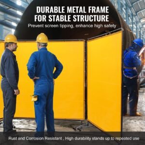 welding screen with frame, 6' x 6' 3 panel welding curtain screens, flame resistant vinyl welding protection screen on 12 swivel wheels (6 lockable), moveable & professional for workshop, yellow