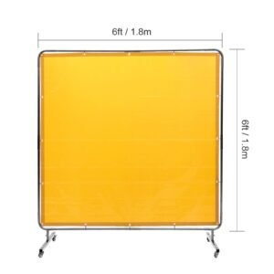 welding screen with frame, 6' x 6' welding curtain screen, flame resistant vinyl welding protection screen on 4 swivel wheel (2 lockable), moveable & professional for workshop/industrial, yellow