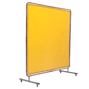 welding screen with frame, 6' x 6' welding curtain screen, flame resistant vinyl welding protection screen on 4 swivel wheel (2 lockable), moveable & professional for workshop/industrial, yellow