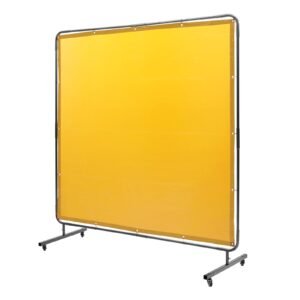 welding screen with frame, 6' x 6' welding curtain screen, flame resistant vinyl welding protection screen on 4 swivel wheel (2 lockable), moveable & professional for workshop/industrial, yellow