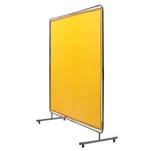 welding screen with frame, 6' x 6' welding curtain screen, flame resistant vinyl welding protection screen on 4 swivel wheel (2 lockable), moveable & professional for workshop/industrial, yellow