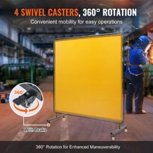 welding screen with frame, 6' x 6' welding curtain screen, flame resistant vinyl welding protection screen on 4 swivel wheel (2 lockable), moveable & professional for workshop/industrial, yellow