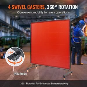 welding screen with frame, 6' x 6' welding curtain screen, flame resistant vinyl welding protection screen on 4 swivel wheels (2 lockable), moveable & professional for workshop/industrial, red