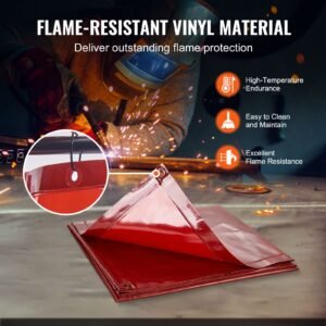 welding screen with frame, 6' x 6' welding curtain screen, flame resistant vinyl welding protection screen on 4 swivel wheels (2 lockable), moveable & professional for workshop/industrial, red