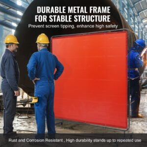 welding screen with frame, 6' x 6' welding curtain screen, flame resistant vinyl welding protection screen on 4 swivel wheels (2 lockable), moveable & professional for workshop/industrial, red