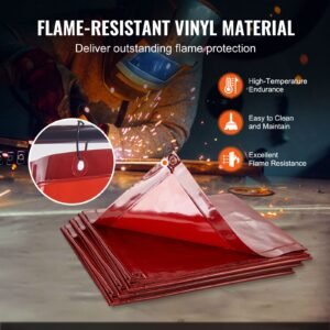 welding screen with frame, 6' x 8' 3 panel welding curtain screens, flame resistant vinyl welding protection screen on 12 swivel wheels (6 lockable), moveable & professional for workshop, red