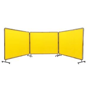 Welding Screen with Frame, 6' x 8' 3 Panel Welding Curtain Screens, Flame-Resistant Vinyl Welding Protection Screen on 12 Swivel Wheels (6 Lockable), Moveable & Professional for Workshop, Yellow