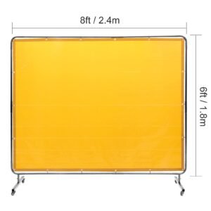 welding screen with frame, 6' x 8' welding curtain screen, flame resistant vinyl welding protection screen on 4 swivel wheel (2 lockable), moveable & professional for workshop/industrial, yellow