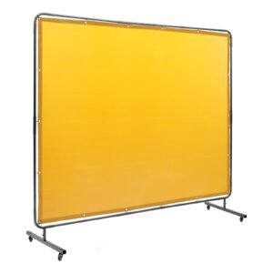 welding screen with frame, 6' x 8' welding curtain screen, flame resistant vinyl welding protection screen on 4 swivel wheel (2 lockable), moveable & professional for workshop/industrial, yellow