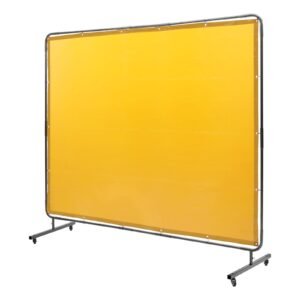 welding screen with frame, 6' x 8' welding curtain screen, flame resistant vinyl welding protection screen on 4 swivel wheel (2 lockable), moveable & professional for workshop/industrial, yellow