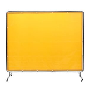 Welding Screen with Frame, 6' x 8' Welding Curtain Screen, Flame-Resistant Vinyl Welding Protection Screen on 4 Swivel Wheel (2 Lockable), Moveable & Professional for Workshop/Industrial, Yellow