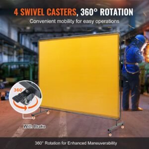 welding screen with frame, 6' x 8' welding curtain screen, flame resistant vinyl welding protection screen on 4 swivel wheel (2 lockable), moveable & professional for workshop/industrial, yellow
