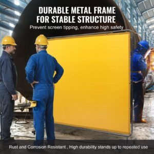 welding screen with frame, 6' x 8' welding curtain screen, flame resistant vinyl welding protection screen on 4 swivel wheel (2 lockable), moveable & professional for workshop/industrial, yellow