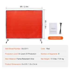 welding screen with frame, 6' x 8' welding curtain screen, flame resistant vinyl welding protection screen on 4 swivel wheels (2 lockable), moveable & professional for workshop/industrial, red
