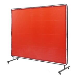 welding screen with frame, 6' x 8' welding curtain screen, flame resistant vinyl welding protection screen on 4 swivel wheels (2 lockable), moveable & professional for workshop/industrial, red