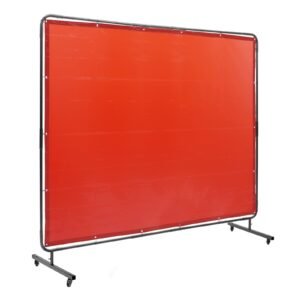welding screen with frame, 6' x 8' welding curtain screen, flame resistant vinyl welding protection screen on 4 swivel wheels (2 lockable), moveable & professional for workshop/industrial, red