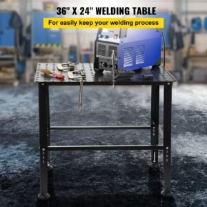 welding table 36" x 24", 800lbs capacity welding workbench table, heavy duty work bench with 0.63" fixture holes and non slip foot pads for welding assembly repair works