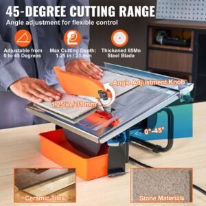 wet tile saw, 7 inch 65mn steel blade, 3500 rpm induction motor, tile cutter wet saw with water reservoir, 0 45 degrees miter angle for cutting tiles and stones, for diy enthusiasts