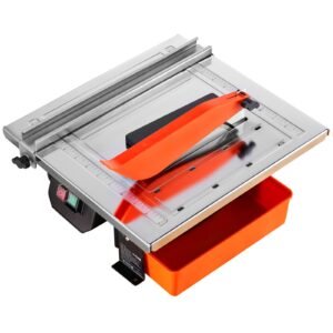 wet tile saw, 7 inch 65mn steel blade, 3500 rpm induction motor, tile cutter wet saw with water reservoir, 0 45 degrees miter angle for cutting tiles and stones, for diy enthusiasts