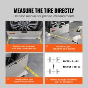 wheel alignment tool, 2 pack alignment tool toe plates, stainless steel toe angle measurement tool plate, 4 alignment rods and magnetic slots, includes measuring tapes & conversion chart