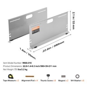 wheel alignment tool, 2 pack alignment tool toe plates, stainless steel toe angle measurement tool plate, 4 alignment rods and magnetic slots, includes measuring tapes & conversion chart