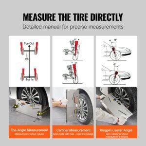 wheel alignment tool, 2 pack toe plates, camber/caster/toe gauge 0.1° accuracy, stainless steel tool plate, magnetic slots and 6 alignment rods, includes 2 measuring tapes & conversion chart
