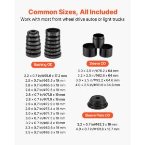 wheel bearing press kit, 23 pcs fwd bearing puller tools, for front wheel drive bearing removal and installation, wheel bearing tool with sliding screw, bushings, sleeve plates, storage case