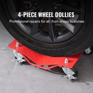 wheel dolly, 8000 lbs capacity heavy duty steel car mover, wheel dolly car tire stake set with brakes, vehicle moving cart moving cars, trucks, trailers, motorcycles, and boats, set of 4, red