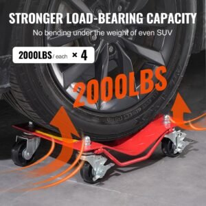 wheel dolly, 8000 lbs capacity heavy duty steel car mover, wheel dolly car tire stake set with brakes, vehicle moving cart moving cars, trucks, trailers, motorcycles, and boats, set of 4, red
